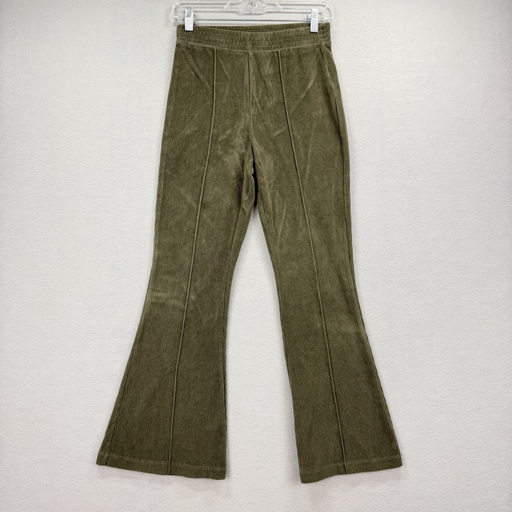 Aerie Groove On Rib Velour Flare Pants Women XS Olive Green Boho Hippie American